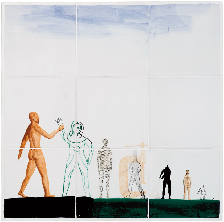 [Alexandro Júlio de Oliveira Cerveny] São Paulo – SP, 1963<br><i> Cadeia Alimentar</i><br>  pintura sobre azulejos 48 × 48 cm, 2004<br> Cortesia Galeria Casa 