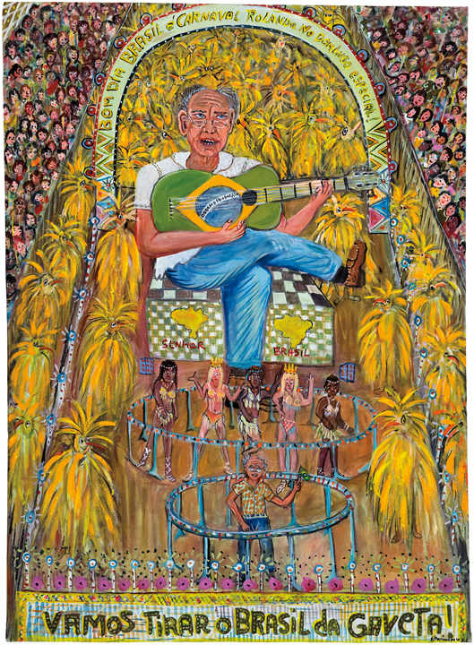 [Euclides de Almeida Coimbra] Ribeirão Pires – SP, 1960<br><i>Vamos Tirar o Brasil da Gaveta</i><br>Óleo e acrílica sobre tela<br> 105 × 76 cm 