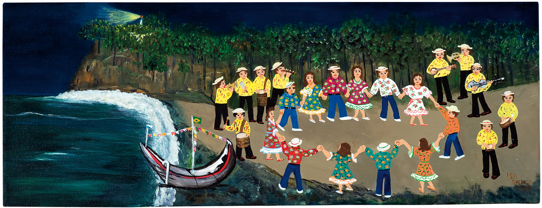[Maria José de Carvalho Galindo] Caruaru – PE, 1929<br><i> Ciranda na Praia do Cabo Branco</i><br> Acrílica sobre tela<br> 30 × 80 cm