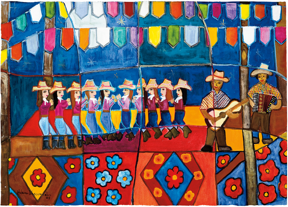 [Helena Maria Boaretto Paula Vasconcelos] Uberaba – MG, 1949<br><i>O Catira Feminino</i><br>Acrílica sobre tela<br> 50 × 70 cm