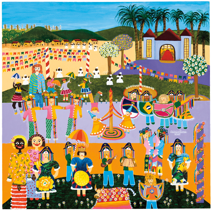 [Adilson Rodrigues Coelho] Tupã – SP, 1972<br><i>Maracatú X</i><br> Acrílica, óleo e tecido sobre tela<br> 80 × 80 cm