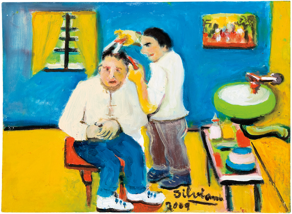 [Silviano José Cerqueira] Feira de Santana – BA, 1916<br><i>Salão de Barbeiro</i><br> Óleo sobre tela<br>30 × 40,5 cm