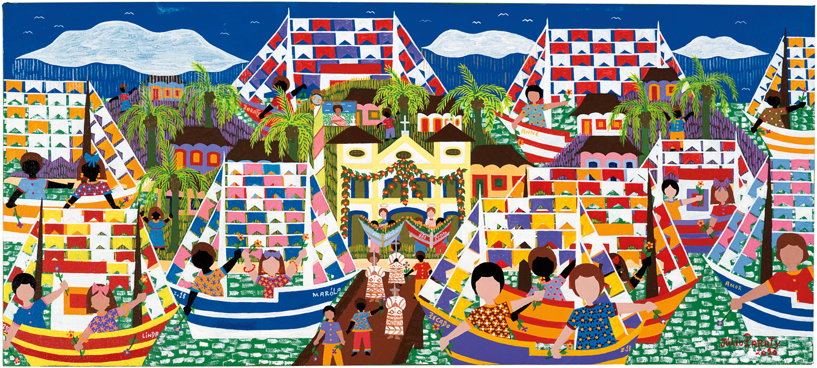 [Júlio Cézar de Jesus Freire] Parati – RJ, 1952<br><i>Festa de São Pedro</i><br> Acrílica sobre tela<br> 40 × 90 cm