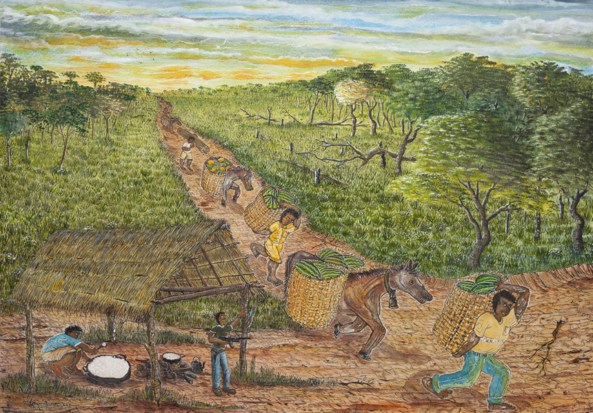 Adão Domiciano[Adão Domiciano Pinto, Ecoporanga, ES, 1969]Escravos no século xxi (ii). Aquarela sobre papel, 53,5×72,5 cm.