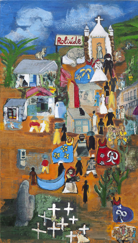 Oliveira Guerra[Iraceia de Oliveira Guerra, Cuiabá, MT, 1945]Roliúde – 1ª Parte – Díptico. Colagem, pigmento e acrílica sobre tela, 70×40 cm.