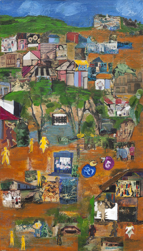 Oliveira Guerra[Iraceia de Oliveira Guerra, Cuiabá, MT, 1945]Roliúde – 2ª Parte – Díptico. Colagem, pigmento e acrílica sobre tela, 70×40 cm.